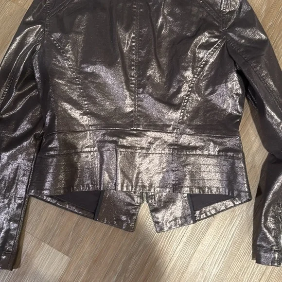 WHBM Silver dark grey Metallic Coated Foil moto jacket  White House Black Market - Picture 8 of 9
